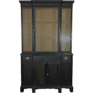 Mid 20th Century Modern Hollywood Regency-Inspired Ebony Display Cabinet With Brass Mesh Door For Sale