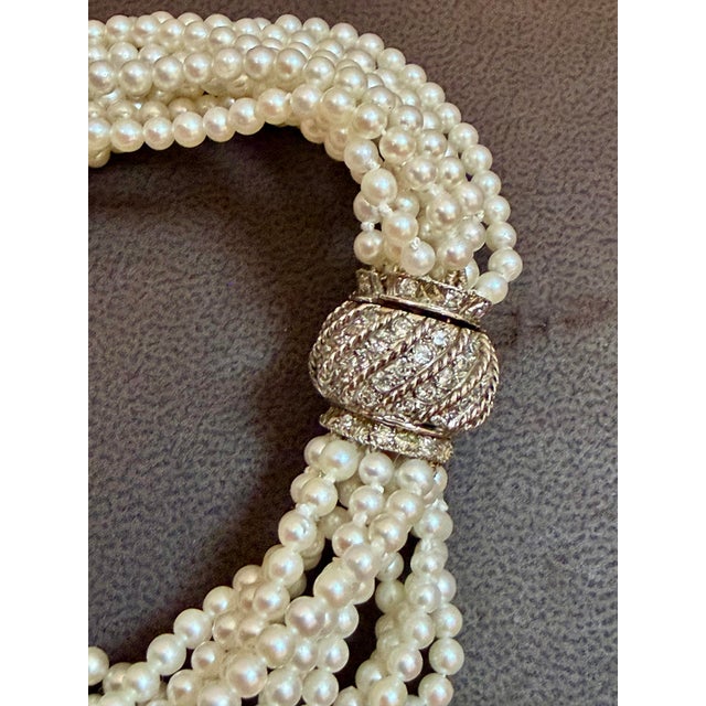 3.1 Mm Akoya Japanies Pearl Multi Strand Bracelet, 14kwg Diamond Clasp, 8 Inch For Sale In New York - Image 6 of 12