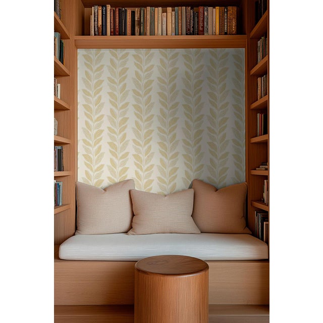 Garden Leaf Stripe Grasscloth Wallpaper by House Party | Rattan & White | 8 Yards For Sale - Image 4 of 7