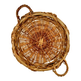 Large Vintage Woven Basket Tray For Sale