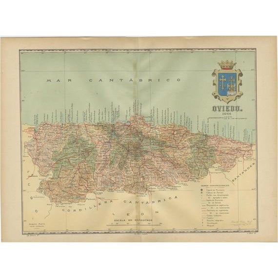 Topographic Map of Oviedo, 1901 For Sale - Image 6 of 6