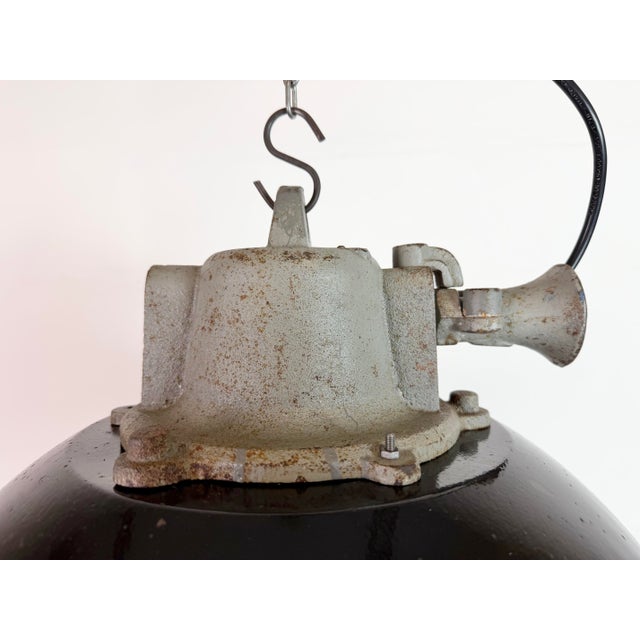 Mid-Century Modern Industrial Black Enamel and Cast Iron Cage Pendant Light from Elektrosvit, 1960s For Sale - Image 3 of 18