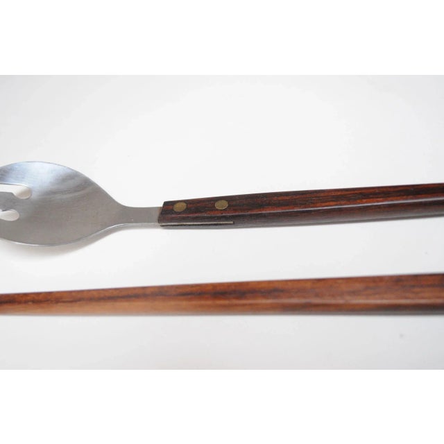 Wood Vintage Japanese Modernist Rosewood and Stainless Steel Salad Tongs/Serving Utensils For Sale - Image 7 of 11