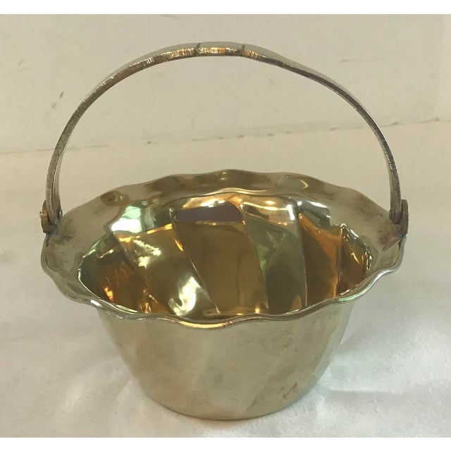 Metal Vintage Brass Bowl With Movable Handle For Sale - Image 7 of 7