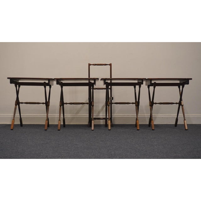 Ethan Allen Antiqued Pine Old Tavern Folding Tv Trays & Stand Set 12-3500 For Sale In Kansas City - Image 6 of 12