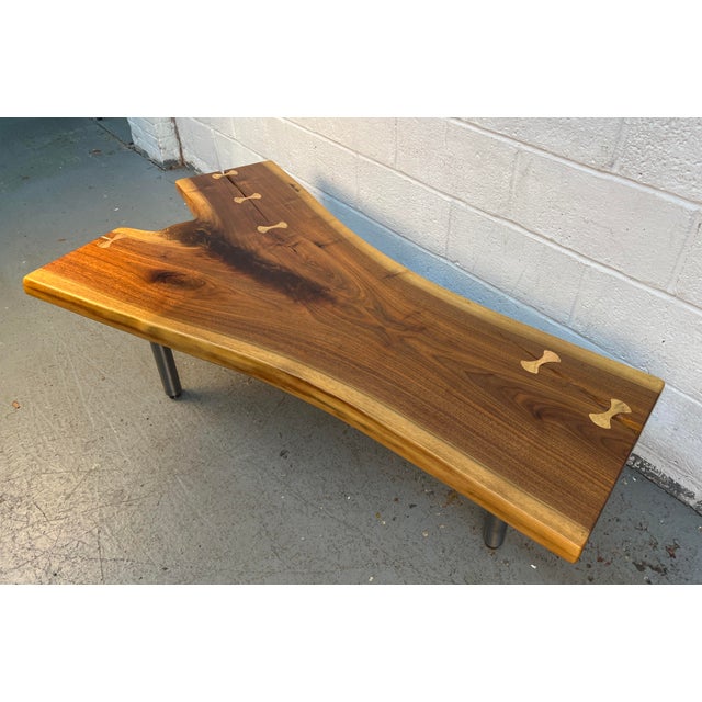 Late 20th Century Handcrafted Live Edge Walnut Coffee Table With Butterfly Inlays For Sale - Image 12 of 15
