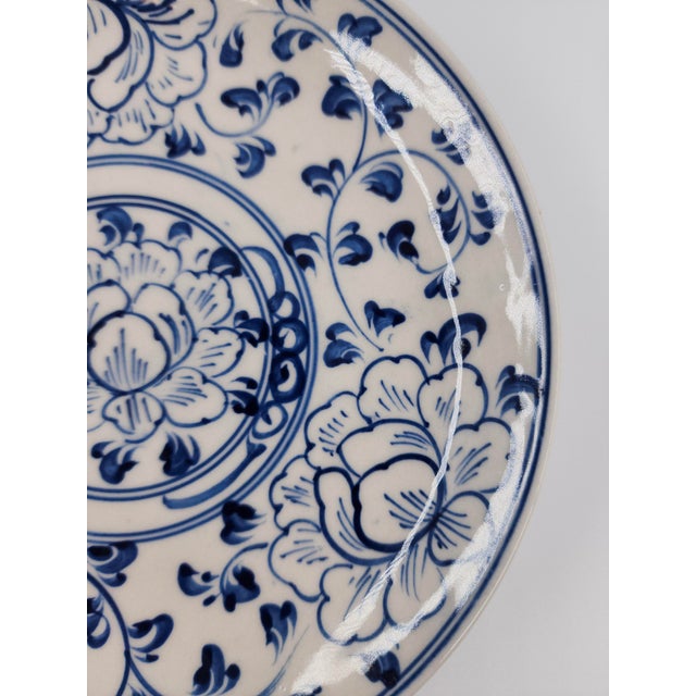 Late 20th Century Late 20th Century Hand-Painted Lotus Dessert Plate in Cobalt Blue and Red - Set of 4 For Sale - Image 5 of 13