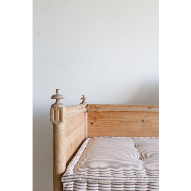 19th C Swedish Bench, Custom Ian Mankin Ticking Stripe French Mattress For Sale In Aspen - Image 6 of 11