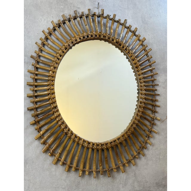Vintage French Rattan Sun Mirror, 1950s For Sale - Image 8 of 8