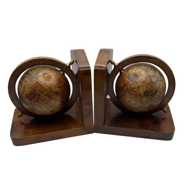 Brown Vintage Olde World Globe Wooden Bookends Made in Italy - A Pair For Sale - Image 8 of 12