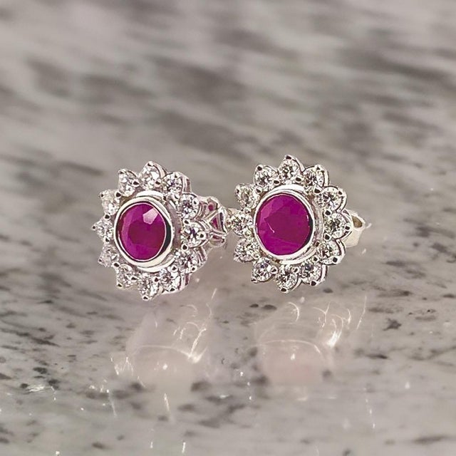 Red Diamond Ruby Stud Earrings 14 Karat White Gold 1.87 TCW Certified For Sale - Image 8 of 18