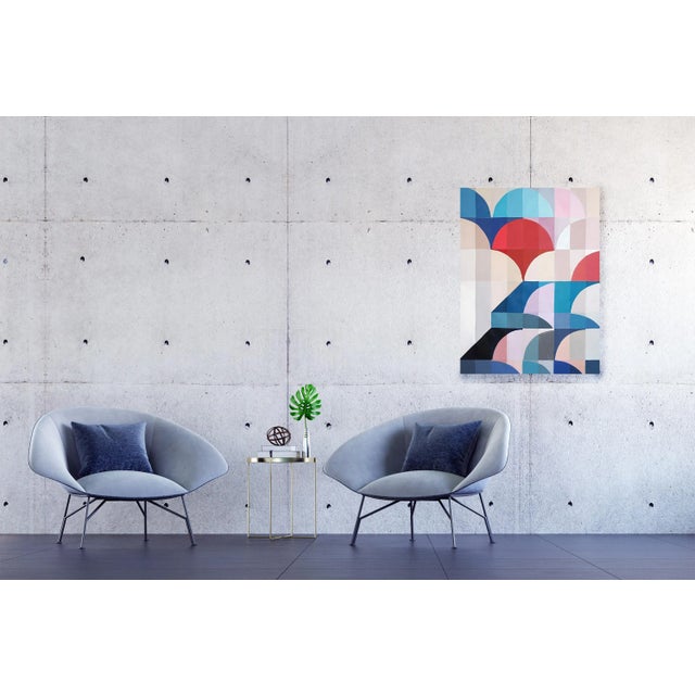 Blue 2025, Modern Geometry, Bauhaus Surreal Landscape of Flowing Firmament, Acrylic Paint on Cotton Canvas by Natalia Roman For Sale - Image 8 of 8