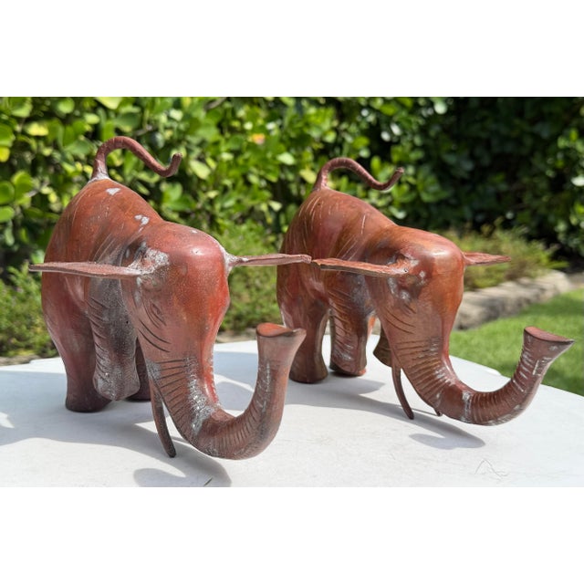 Vintage Oversized Metal Elephant Bookends With Weathered Patina, Pair For Sale - Image 4 of 9