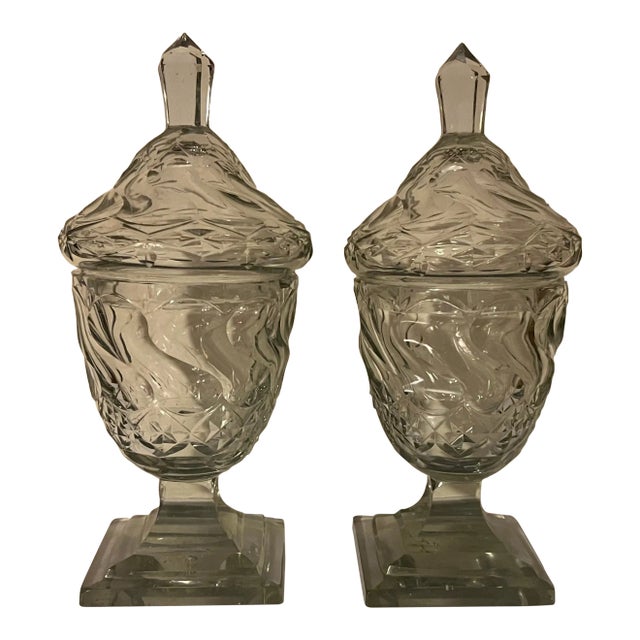 Antique 18th Century George III Anglo Irish Cut Crystal Glass Chestnut Urns - a Pair For Sale