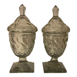 Antique 18th Century George III Anglo Irish Cut Crystal Glass Chestnut Urns - a Pair