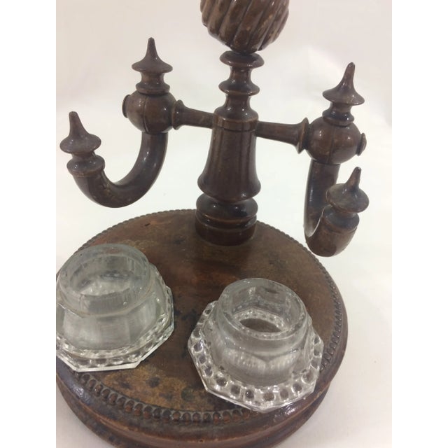 French Napoleon III Burled Walnut Ink Well and Stand For Sale - Image 3 of 4