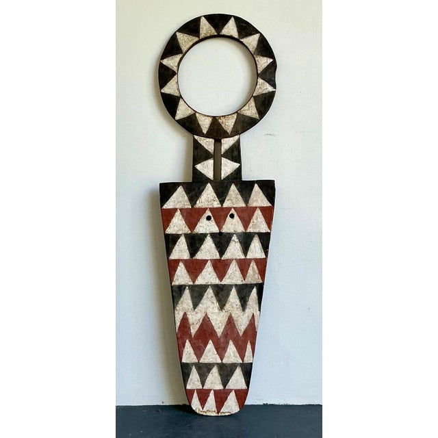 Mid 20th Century Vintage Tribal Geometric Painted Wood Shield For Sale - Image 5 of 13