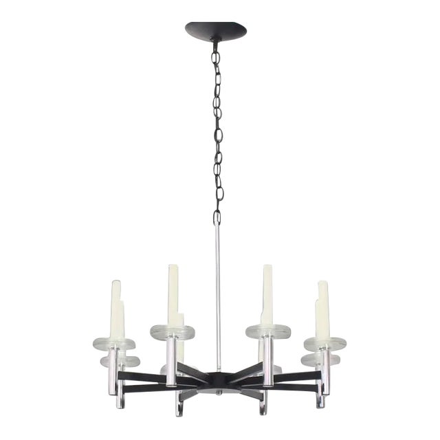 Vintage Mid Century Chrome and Glass Light Fixture For Sale