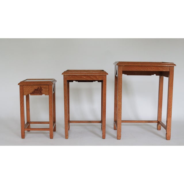 Chinoiserie 20th Century Hong Kong Carved Nesting Tables S/3 For Sale - Image 3 of 12