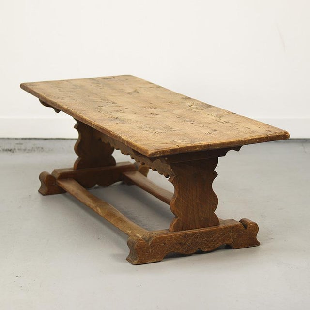 1970s Antique Rustic Farmhouse Refectory Coffee Table in Solid Oak For Sale - Image 5 of 9