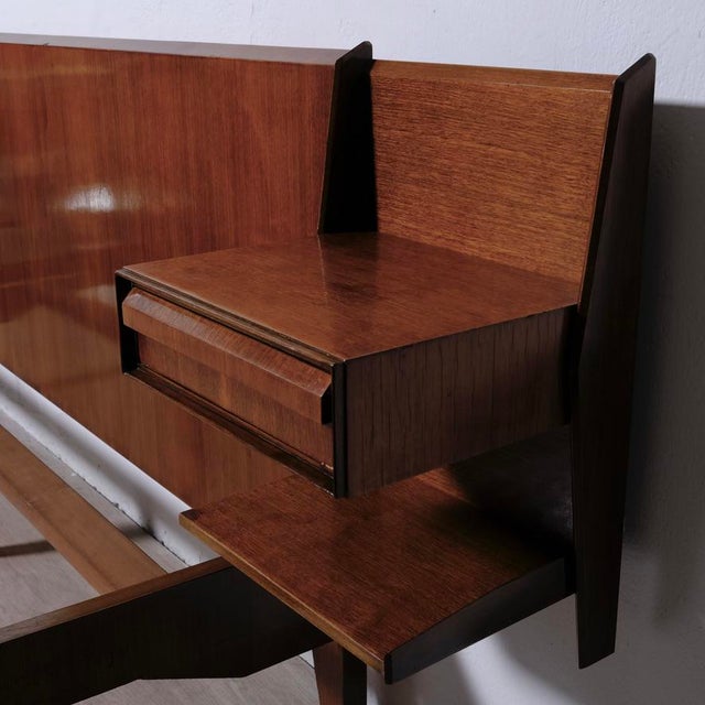 Mid-Century Double Bed with Suspended Wooden Bedside Tables, 1950s For Sale - Image 9 of 18