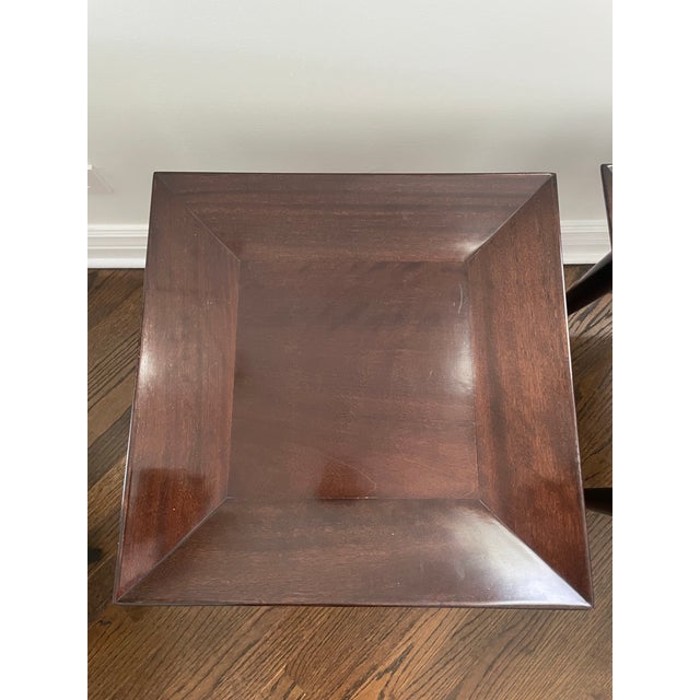 1970s Ecart Paris Side/End Tables Set of Two (2) Walnut Finish, Caster Wheels-Vintage For Sale - Image 9 of 9