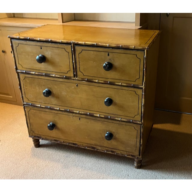19th Century Antique 19th Century Regency Carved and Painted Faux Bamboo Chest of Drawers, England Circa 1830 For Sale - Image 5 of 18