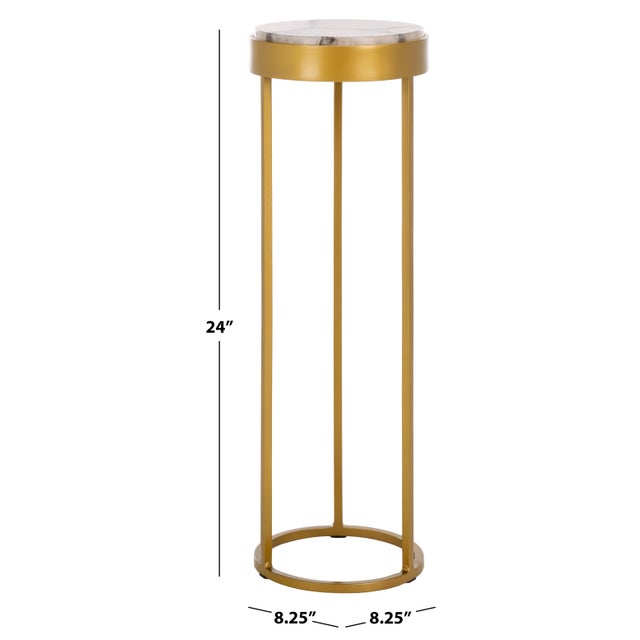 Modern Hannahmarie Round Stone Drink Table in Gold with White Marble Top For Sale - Image 3 of 8