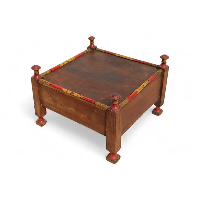 1930s Vintage Wood Side Table with Brass Details, 1930s For Sale - Image 5 of 10