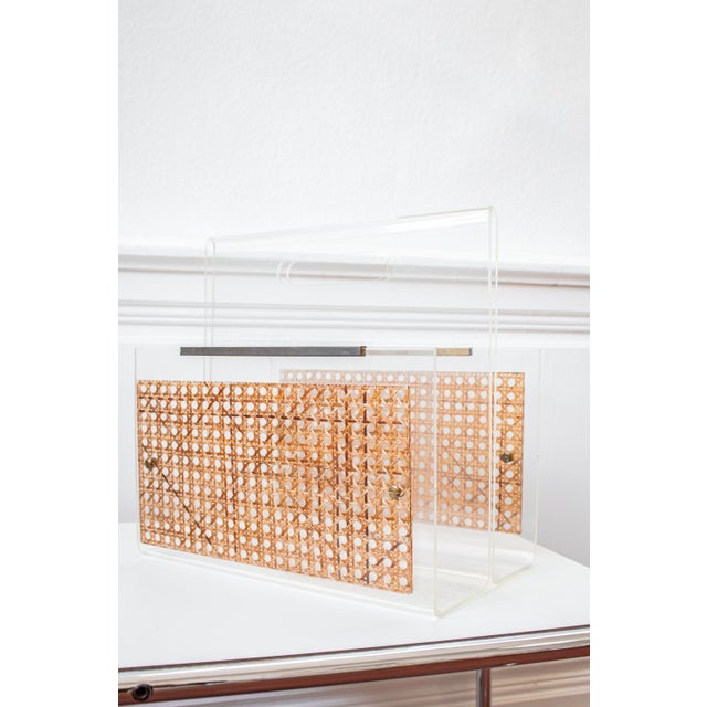 Magazine Rack in Acrylic Glass and Caning, 1970s For Sale - Image 13 of 17