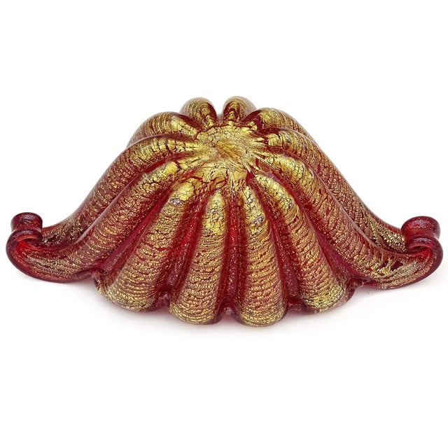 Barovier Toso Murano Vintage Red Gold Flecks Italian Art Glass Flared ...