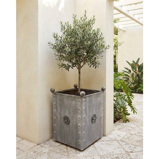 Vintage French Orangerie Style Galvanized Zinc Square Planter Box For Sale - Image 11 of 12