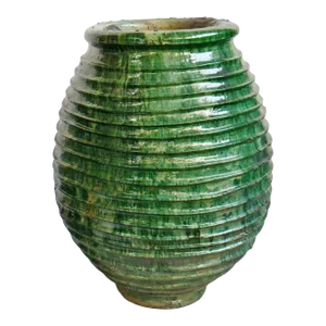 Vintage Moroccan Green Ribbed Ceramic Pottery