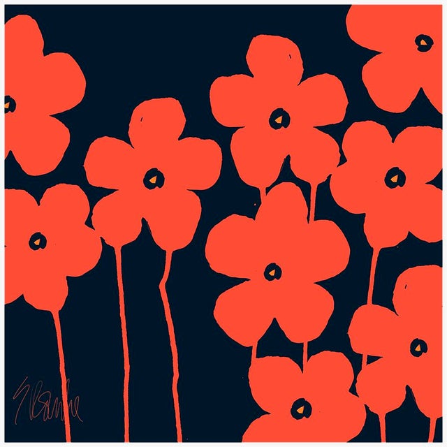 Paper Fabulous Flowers in Red Orange and Navy Fine Art Print 40" X 40" by Liz Roache For Sale - Image 7 of 7