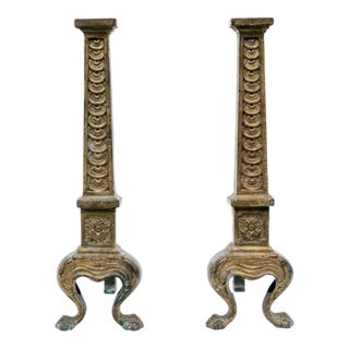 Antique Brass Fireplace Andirons For Sale