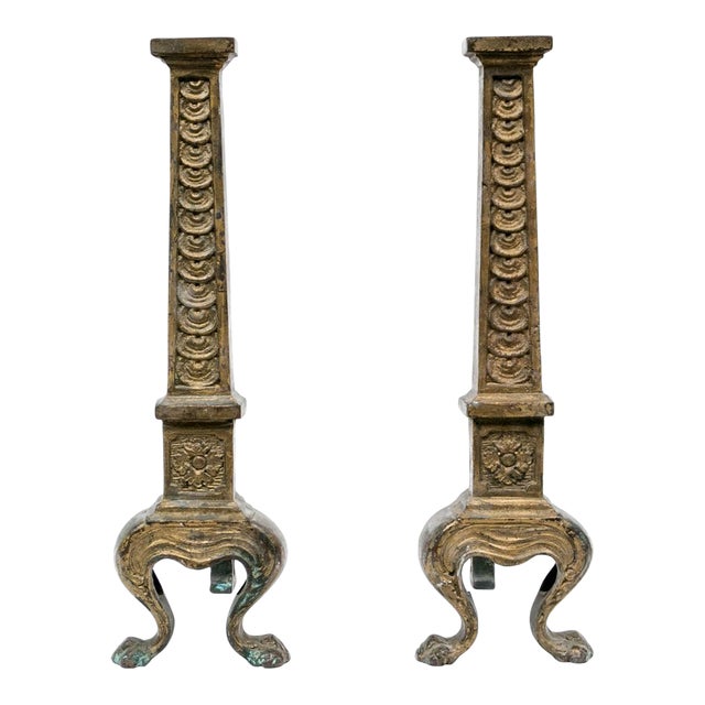 Antique Brass Fireplace Andirons For Sale
