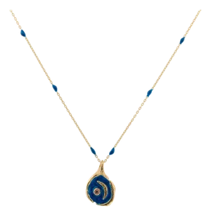 Tourmaline Stone Blue Moon Gold & Enamel Chain Necklace