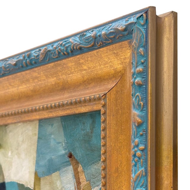 Blue and Green Abstract Oil Painting in Vintage Frame For Sale In New York - Image 6 of 6