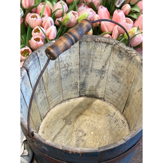Blue Antique 1800s Shaker Wooden Bucket Blue Paint For Sale - Image 8 of 11