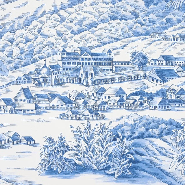 Schumacher Schumacher x Victor Glemaud Toussaint Toile Wallpaper in Blue on Ivory - Sample For Sale - Image 4 of 5