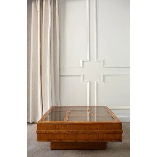 Mid-Century Modern Vintage 1970s Monumental Pedestal Coffee Table With Cane and Smoked Glass Top For Sale - Image 3 of 4