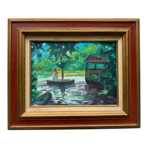 Framed Impressionist Lake Scene – Original Oil Painting