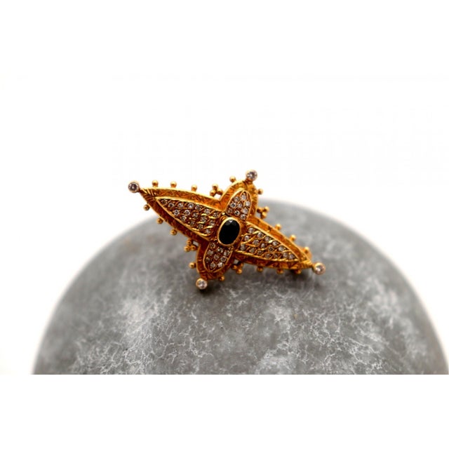 Gold Brooch with Diamond Chips For Sale - Image 5 of 6