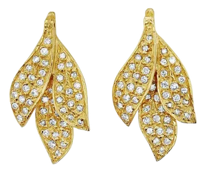 Pave Leaf Shaped Diamond Earrings, 2 Pieces