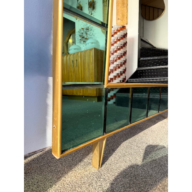 Extra Large Floor Mirror Green Glass and Brass by Cristal Art Italy, 1960s For Sale - Image 10 of 12