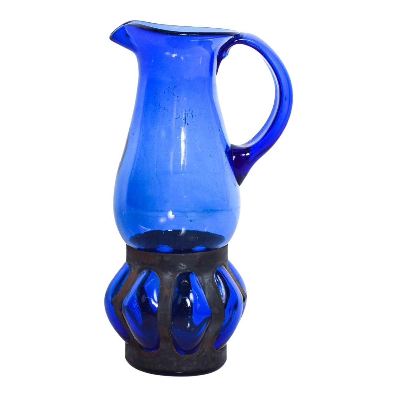 Mid Century Modern Cobalt Blue Glass Pitcher Attr Feders Delfinger