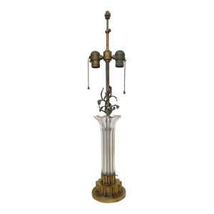 High Quality Antique Gilt Bronze Blown Clear Glass Floral Electric Table Lamp