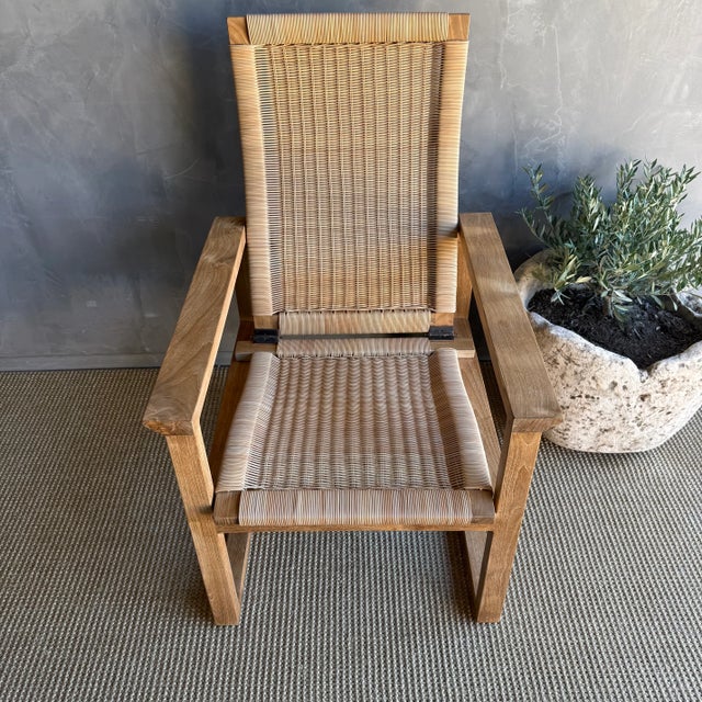 Wood Indoor Outdoor Woven Rope Teak Wood Lounge Chair With Cushion For Sale - Image 7 of 13