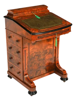 Antique Victorian Burr Walnut and Inlaid Davenport Desk, 1800s