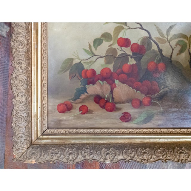 19th Century American Still Life Oil Painting of Cherries, Unsigned For Sale In New York - Image 6 of 13